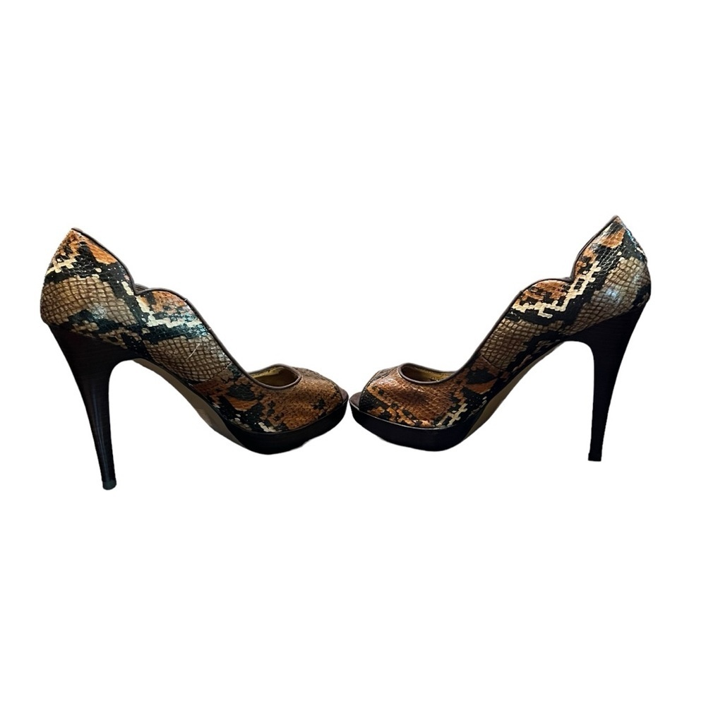 Lulu Townsend Peep Toe Platform Stiletto Pumps Snakeskin Brown/Black 8.5M - Picture 5 of 11